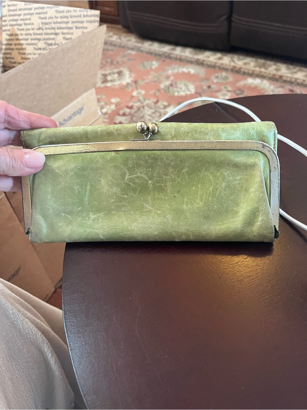 HOBO Light Olive Green Leather Kiss-Lock Wallet